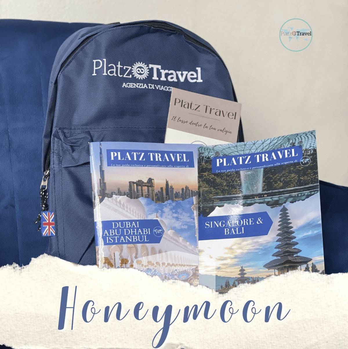 Kit Honeymoon Platz Travel — travelbook personalizzato, zaino e guida di viaggio